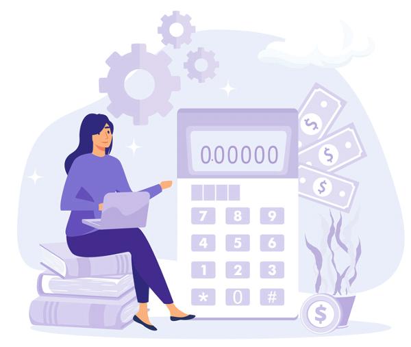 Illustration of a woman with a calculator